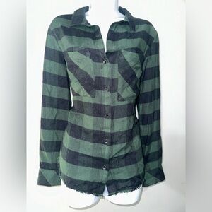 Bella Dahl Green Flannel Plaid Frayed Hem Chest Pocket Button Down Top NWOT Sz S